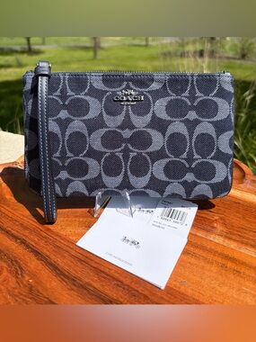 Coach Denim Signature Jacquard Large Wristlet F67587